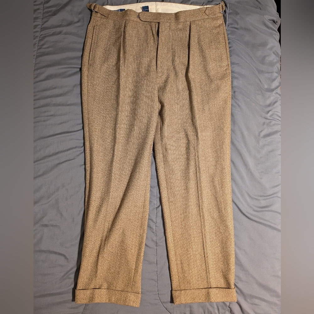 Vintage Polo Ralph Lauren Pant Mens Wool Herringbone Trousers with Waist Buckles
